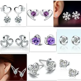 S925 Silver love heart designer Earrings for women Natural Crystal Snowflake cute Angel Clover oorbellen brincos Ear Rings Earring Earings with CZ Diamond Jewelry