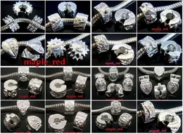 50st / mycket blandad koppar bas silver pläterad stopp klipp charms för smycken gör DIY pärlor för europeisk armband grossist i bulk lågt pris