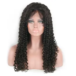 Brazylijska Afro Kinky Kręglo Ludzkie Wigs Włosów # 1B Natural Black 130% Szwajcarskie Koronki Front Peruki 10 "-30" Tani Glueless Wig Dla Czarnych Kobiet