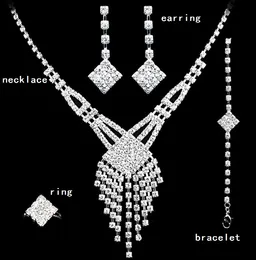 Four pcs jewelry set Crystal Wedding Crown Earrings Necklace Tiaras rings bracelet Accessories Fashion Headdress HT122