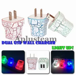 LED Dwukowa Ładowarka Ściana USB Crack Design Glow Oświetlenie 5 V 2A AC Travel Travel Home Adapter zasilacz do iPhone 6 6 Plus Samsung Universal