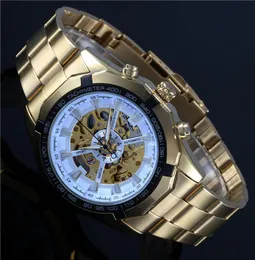 Gratis frakt Hot Sale Winner Skeleton Klockor för män Mekaniska Mäns Sport Watch Gold WN06