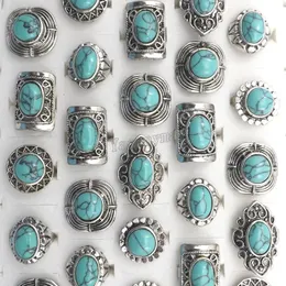 새로운 빈티지 청록색 석재 반지 혼합 디자인 조절 가능한 골동품 티베트은 반지 무료 배송 50pcs 도매