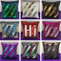 2017 Dubbel Sequin Pillow Case Cover Glamour Square Pillow Case Kuddehölje Hem Soffa Bil Inredning Mermaid Ljus kudde Skydd