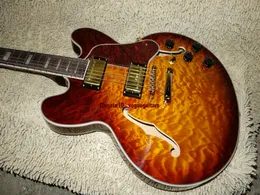 Custom Honey Wave 335 Classic Electric Guitar Gold Hardware Gratis frakt