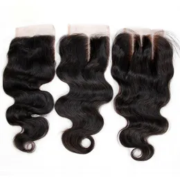 Brazilian Body Wave Virgem Cabelo Humano Lace Fechamentos Livre Médio 3 Parte Peruana Malásia Índica Camboja Mongólia Mongólia Fecho 4x4 Tamanho