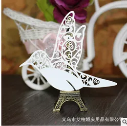100psc / lot wit vogels glazen kaarten laser gesneden voor bruiloft tafelzitting naam Plaats kaarten Bruiloft decoratie