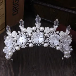 Luxury Silver Crystals Wedding Crowns Pearls Bridal Tiaras Rhinestones Head Pieces Headband Billiga Hår Tillbehör Pagant Krona