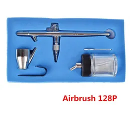 Gratis frakt 0.35mm 22cc 128p Airbrush Double Action Professional Capacity Pen Spray Gun Kit Set för sminkverktyg