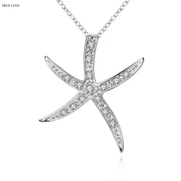 Hot Starfish Pendant Necklace  zircon 925 sterling silver fashion jewelry woman beautiful birthday gift top quality free shipping