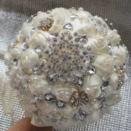 Todo marfim creme broche buquê de casamento buquê de casamento de poliéster buquês de flores de pérola buque de noiva330p