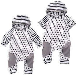 Söt Baby Kläder Vår Sommar Höst Toddler Girls Boys Rompers Hooded Short / Long Sleeve Striped Romper Cross Jumpsuit Playsuit Outfits