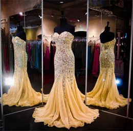 Luxury Beaded Mermaid Pageant Dresses 2017 Modest Sweetheart Sequins Crystals Prom Dress Shinning Tulle Riffles Zipper Back Evening Dress