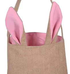 Nyaste bomullslinne kanfas påskväska kanin kanin öra shopping tote barn barn jute tyg presentväskor handväska festliga förnödenheter 5Colors