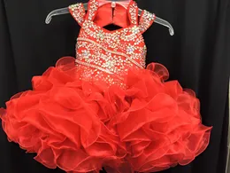 2016 PageAnt klänningar för småbarn med halter halsband och ojämnt riktiga bilder Ruffles Organza Cupcake Girls Pageant Gowns Custom Made