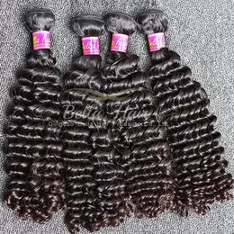 4 stks / partij Natuurlijke Zwarte Kleur Golvend Diepe Wave Haarbundels 9A Indian Menselijk Haarverlenging Gratis Verzending Bella Haar