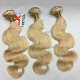 7a Blond Färg 613 Brasiliansk Rikt Virgin Hårbuntar Deal Platium Blond Human Hair Extensions Weave Body Wave # 613 Deep Wave