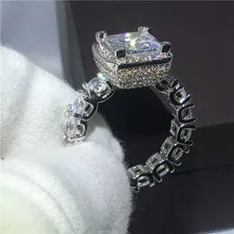 Majestic Sensation Court Style 925 Sterling Silver Bridal Rings 2CT Diamonique CZ Engagement Bröllop Band Ring för Kvinnor Present