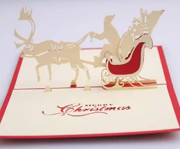 10pcs Santa Sled Deer Handmade Kirigami Origami 3D Pop UP Greeting Cards Invitation Postcard For Birthday Christmas Party Gift