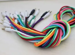 300pcs/lot Candy Color Braided Fabric 3.5 to 3.5 Male to Male Audio Cable for iphone Headphone Car Aux