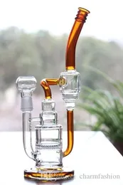 Smoking PIPES With Matching Dome And Nail 12'' Oil Rigs Glass Bongs With Honeycomb 18.8 Joint Size Amber Colored Perc Recyler