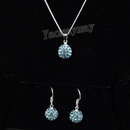 Fashion Rhinestone Jewellery Set Lake Blue Disco Ball Pendant Earrings And Necklace For Women 10 Sets Wholesale