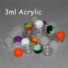 Partihandel 3ML akryl silikonbehållare med klar akrylskärmsbehållare nonstick för oljevax DABS Slickburkar Gratis Hookah Gelhållare