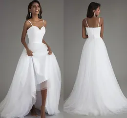 Spaghetti Strap Simple Beach Wedding Dress Vestido Noiva Praia White Tulle Casamento Sashes A-line Bridal Gown Custom Made