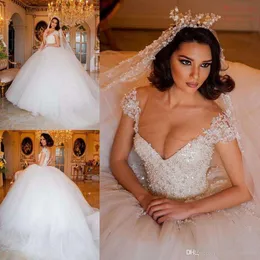 Bling Suknie Ślubne Plus Size Perły Suknia Balowa Suknie Ślubne Suknie Cap Tule Tulle Vestido De Novia Maternity Suknie Ślubne Suknie Ślubne