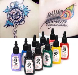 10 Colors/Bottles Tattoo Ink Pigment Set Kits for Body Art Tattoo 15ml 1/2 OZ Professinal Beauty Makeup Tattoo Inks Free Shipping