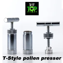High Quality T styled Pollen Presser Metal smoking pipes tool Herb Cracker Herbal Grinder Cream Whipper, made of brass plated with chromium