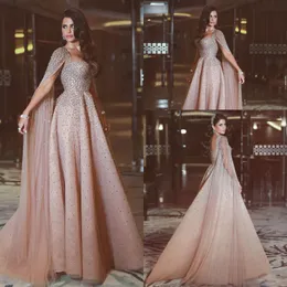 Saudyjska Arabska Ciężki Frezowanie Suknie Wieczorowe 2018 Shinning Prom Dresses z Watteau Długość podłogi Tulle Sweep Pociąg Kobiety Formalne Vestidos