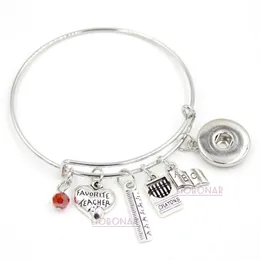 Wholesale Adjustable Bangle Snap Jewelry Teacher Bracelet Book Ruler Crayons Charms Button Bracelets Gift