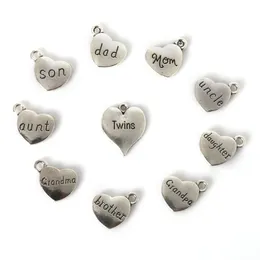 Free shipping New Mix 41pcs/lot Vintage Charms Love Heart Pendant Antique Silver Fit Bracelets Necklace DIY Metal Jewelry Findings jewelry