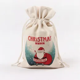 Canvas Christmas DrawString Presentpåse Wedding Candy Favors Puches Sika hjortmönster Santa Sack Party Present Wrap Fest Supplies 9 Designs