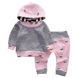 Розовый новорожденный девочка одежда мило улыбка облако Bebes с капюшоном топ брюки 2 шт. Осень Зима костюм Детская одежда набор