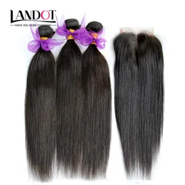 Peruvian Straight Virgin Human Hair Weaves With Closure 4pcs/Lot Unprocessed Peruvian Hair Weave Bundles With Lace Closures Free/Middle Part