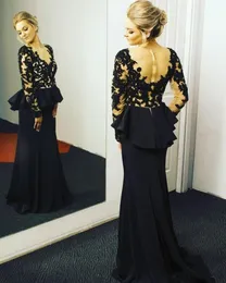 2020 Vintage-preiswerte Mutter der Braut-Kleider Jewel Ausschnitt Illusion lange Ärmel SpitzeAppliques Plus Size Schößchen-Partei-Kleid-Abend-Kleider