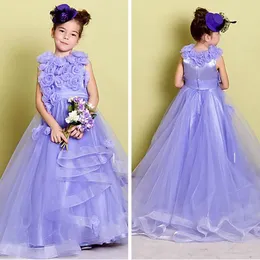 新しい素敵なチュールノースリーブの手作りの花の宝石ruching花の女の子のドレスの女の子のページェントのドレス