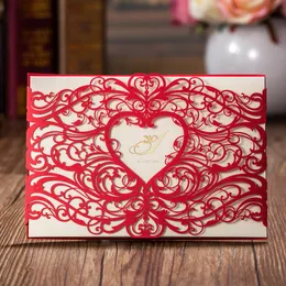 レーザーカットの結婚式の招待状カード赤い招待状カード無料カスタマイズアルベンインナーシートCW5017