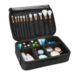 プロの化粧ブラシケース3層化粧品美容アーティストオーガナイザーメイクアップスーツケースショルダーストラップ付きの大きなスペース
