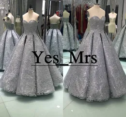 2020 Sexy Real Image Prom Dresses Sweetheart Gray Gold Full Lace Bling Beaded Plus Size Ball Gown Party Floor Length Celebrity Evening Gowns