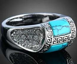 Turkusowe Posrebrzane Klasyczne pierścienie Moda Biżuteria Party Urok Kryształ Cool Style Hurtownie Koreański Gorący Nowy
