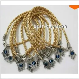 100Pcs HAMSA HAND Evil Eye String Bracelets Lucky Charms Pendant Leather Cord HOT