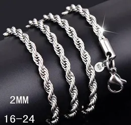 Nieuwe aankomst 925 sterling zilveren ketting kettingen 2mm 16-30 inch vrij schattige mode charm touw ketting ketting sieraden fabriek groothandel