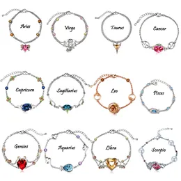 Hot Sale 12 Constellations Crystal Charm Armband Nya Retro Armband Bangles för kvinnor European Armband Mode Smycken
