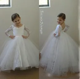 Arabic Lace Flower Girl Dresses 2016 Long Sleeves Ball Gown Child Pageant Dresses Holy Communion Flower Girl Wedding Dresses