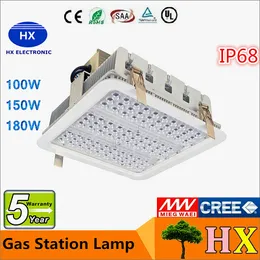 Super Bright 100W 150W 180W Explosion Proof LED Canopy Lights IP68 Vattentät 18000lm Gasstation Lagerlampa AC85-265V + MeanWell Driver