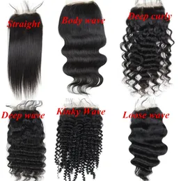 Brazilian human hair Full Lace Closures 4x4inch Natural color Straight Body Deep Kinky Loose Curly wave hair extensions