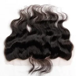 Grad 8a Indisk kroppsvåg Vågig spets frontlinstorlek 13 "X4" Full Lace Frontal 100% Obehandlat Virgin Human Hair Stänger Naturlig Svart